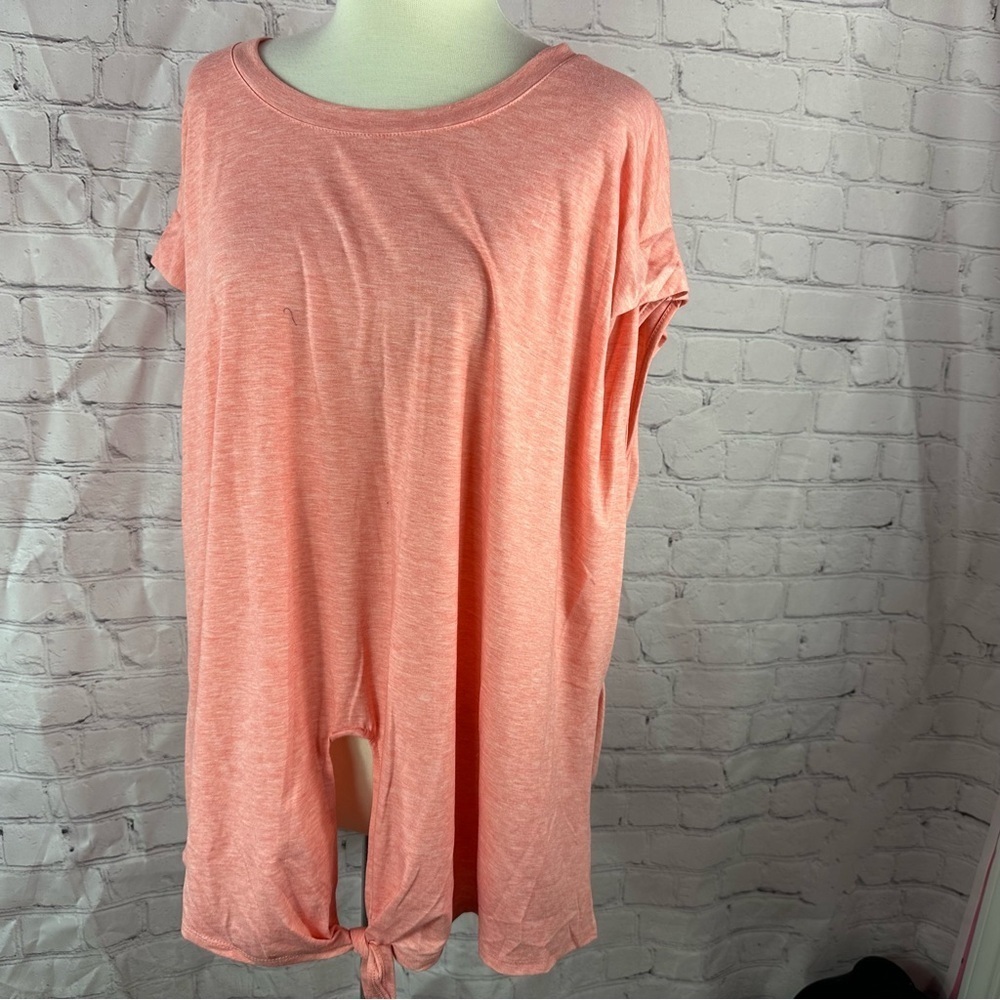 NWT Umgee Boutique knit peach tie front top tunic short pin tuck sleeve sz M